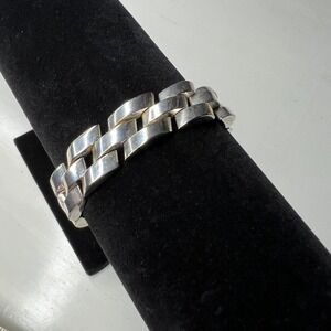 Vintage 925 Sterling Silver Wide Flat Link Bracelet 7"  56g